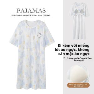 Áo ngủ MiiOW cho nữ làm bằng cotton dễ thương cỡ lớn tay ngắn có đệm ngực