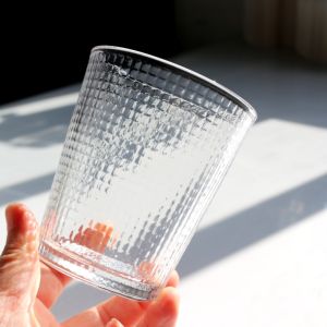 Simplified Square Grid Tempered Glass Cup Heat Resistant Lemon Tea Cup Juice Drink Cup Hot Pot Barbecue Restaurant Water Cup