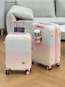 High Aesthetic Gradient Color Luggage Bag Womens Multi-Function Pull Rod 20 Inch Boarding Box Student Travel Bag 28 Large Capacity