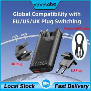 (Local Stock)Vyvylabs 65W GaN Pro Charger Quick Charge 4.0 3.0 Type C PD USB Charger US EU UK Plug Portable Travel Charger Fast Charging For Laptop iP 15 16 17 Tablet Huawei Wall Charger