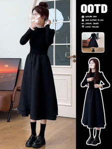 French Style Mini Black Dress Womens 2025 New Autumn Winter High Sensation Hepburn Inner Long Dress Early Autumn A-Line Skirt