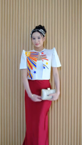 Set alampay shawl abi design with hard satin skirt