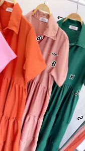 TW22382 Maxi Dress เดรสยาว คอปกเชิ้ต ติดกระดุม