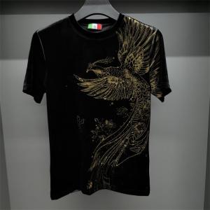Fashionable Mens Short Sleeve Velvet Base Shirt Casual Comfortable Diamond Heat Transfer Half Sleeve T-shirt Upper Body