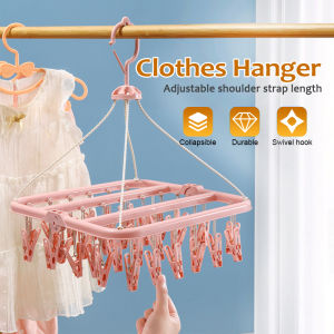 32 Clips Foldable Plastic Laundry Hanger Windproof Clothes Drying Rack Portable Undergarments Socks Hanger Clothespin Penyangkut Baju晾衣架袜子夹