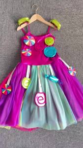 Candy Lollipop Purim Costume Girl Suspender Rainbow Birthday Dress Luxury Kids