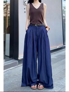 Fashionable Simple Solid Color Tencel Casual Wide Leg Pants Women Summer High Waist Loose Slimming Drapey Cool Straight Leg Trousers