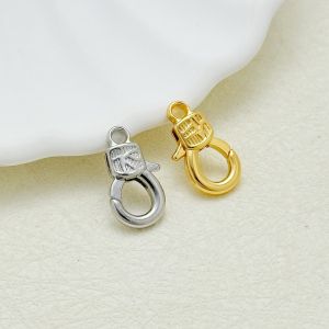 Gold Plated 18K Lobster Clasp Engraved Pattern Handmade Silver Spring Buckle Bracelet Necklace DIY Fashion Jewelry Accessories