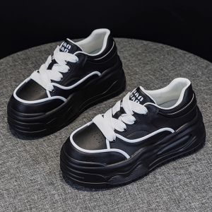 WANGGONGZHU | Casual Thick Bottomed Genuine Leather Sports Shoes For Women Spring Autumn New Style Fashionable Flat Heel Versatile Slip-On Sneakers