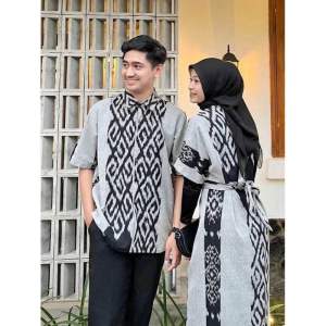 ellsa fashion~batik premium kemeja tenun pria slimfit dan clara abu dress wanita couplebaju tenun ethnikbaju couple pasangan kekinianbaju lebaran terbaru