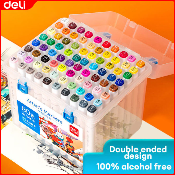 Check out Deli 24 Colors Double Headed Bucket Water-Based Square Pole Marker. Get it on Lazada now!