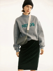 Fall Winter Oversized Drop Shoulder Mock Neck Fleece-Lined Pullover Long Sleeve Sweatshirt
