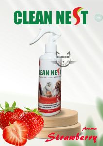 Pet Odor Remover Clean nest aroma strawberry 250 ml spray pewangi dan penghilang bau pup dan pesing hewan peliharaan kesayangan anda