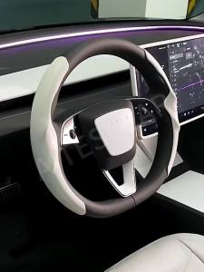 For Tesla Model YL/3/Y Highland Juniper Steering Wheel Cover Carbon Fiber Leather Anti-Fur Sport Steering Wheel Car Accessories