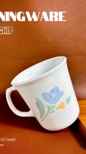 [Hiếm] CorningWare USA - Friendship - 01 Chiếc Cốc/ Ly Bằng Sứ Chịu Sốc Nhiệt Tulip Xanh