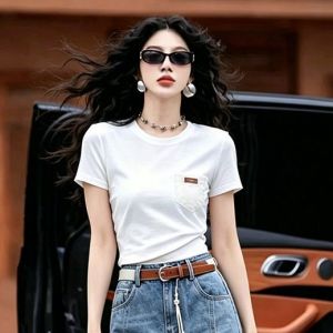 LIANGYILAILIN | Slim & Age-reducing Two-piece Set Lace Patchwork Denim Skirt T-Shirt