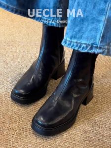 MASHUJIA | Goatskin Leather Womens Short Boot Slimming Boot 18cm Shaft