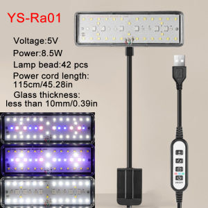 USB Aquarium LED Light Fish Tank Adjustable Brightness Dimmable Timed 360° Rotatable Light Full Spectrum Aquatic Plant Grow Lamp