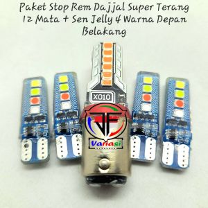 Paket Lampu Stop Rem DAJJAL Gepeng Super Terang 12 Mata LED Warna MERAH & Lampu Sein Sen Depan Belakang Jelly RGBW 4 Warna Running Flash DC 12 Volt Universal
