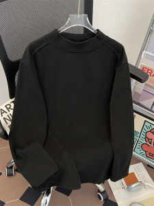 เสื้อยืดคอกลมแขนยาวฤดูใบไม้ร่วง/ฤดูหนาว สำหรับผู้ชาย ทรงหลวม ทรงลำลอง ทรงสปอร์ต เสื้อชั้นใน ผ้าขนแกะ คอกลมสูงครึ่งตัว