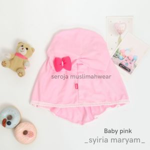 (Maryam) Jilbab Kerudung Hijab Bergo Kaos Anak Bayi Newborn Perempuan Instan Lucu Terbaru Pita Dusty Pink 0 6 1 Bulan Tahun