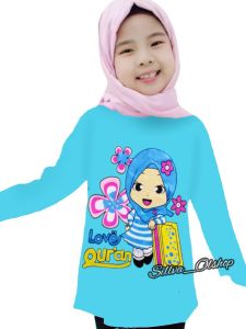 Kaos atasan hijab lengan panjang anak perempuan murah 1-15 tahun
