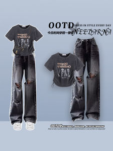 Cool Girl Drag Sister Denim Suit Female New Arrival Summer Dopamine Matching a Set of Korean Style Fashion Two-Piece Suit Tide