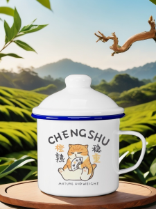 Cute Large Capacity Thickened Coffee Mug with Lid for Office Womens Food Grade Couples Water Cup Creative Enamel Mark Cup