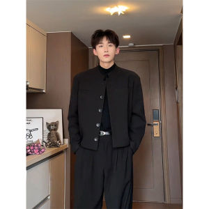 New Chinese Style Tailored Suit Jacket Mens High-End Slim Fit Shoulder Pad Stand Collar Wedding Outfit Short Length Jacket