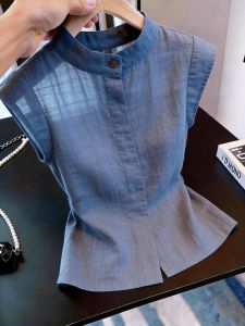 KUNAILIN | Elegant and Unique Sleeveless Blue Slim Fit Summer Top