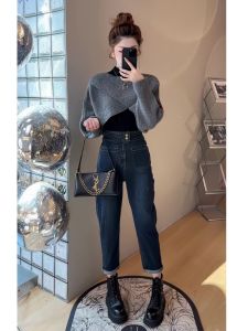 Early Autumn Wear Suit 2024 New Arrival Knitwear Cross Sweater Pants Long Sleeves Tops Three-Piece Set for Women Autumn