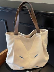 Laid-back Style Large Capacity Canvas Tote Bag Womens Casual Commuter Bag Double Shoulder Strap Zipper Closure Shopping Bag