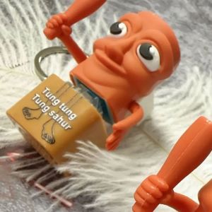 New Tungtungtung Wooden Stick Man Button Keychain with Luminous Pendant - Anime Peripheral Decor Gift Toy Home Decoration