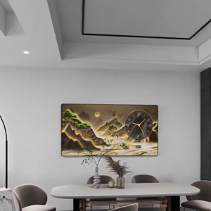 Chinese-style Welcoming Pine Living Room Wall Art Chic Electronic Clock  Sofa Backdrop Wall Decoration  Premium