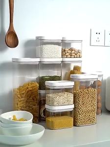 CAWANFLY Sealed Jar Square Cereals Kitchen Storage Jar Plastic Transparent Press Type Seal Box Coffee Storage Jar