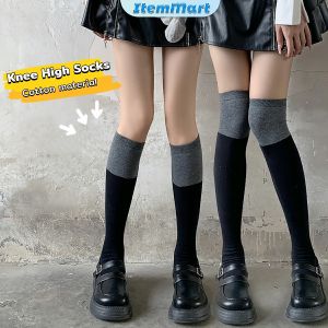 ItemMart Knee High Socks Ladies Long Tube School Socks Black/Gray Color Girls JK Costumes