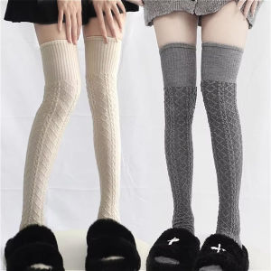 ถุงเท้าระดับเข่าถักนิตติ้งสำหรับผู้หญิง1คู่ถุงเท้ายาวถึงต้นขาผ้าวูลสำหรับเด็กผู้หญิงทึบสีอบอุ่นใส่สบายใช้งานได้หลากหลายเครื่องประดับแฟชั่น