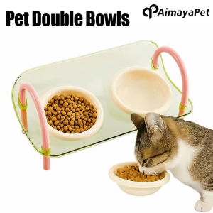 AIMAYAPET Double Bowls Pet High Footed Bowl Anti-flip Adjustable Height Cat Food Water Bowl Anti-vomiting Stable Pet Food Dispenser