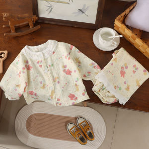 100% Cotton Loose Fitting Nine-Sleeve Childrens Sleepwear
