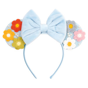 Cute 3.3"Birthday Girl Ears Headband With Colorful Pearl Flower Girls Bow Hairband Festival Party Cosplay DIY Hair Accessories
