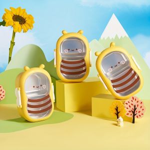 Cute Bee-Shaped Kids Lunch Box Leakproof Stainless Steel Bento Box with Divided Compartments Food-Safe Meal Prep Container