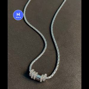 Fashionable Versatile Titanium Steel Round Pendant Necklace Chain Men Kalung Keluli Tahan Karat Lelaki Rantai 闪钻圆环吊坠项链