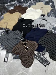 Womens Slim Fit Short Sleeve T-Shirt Half High Collar Base Shirt Trendy Inner Wear Top Commute Style Autumn Season 2025 Spring New Arrival