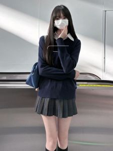 Autumn Winter JK Uniform Set Womens Knitted Sweater Hooded One-Piece Student School Style Outfit with Skirt Four-Piece Suit