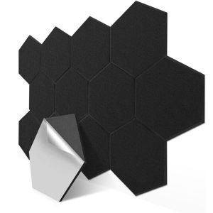 12 Pcs Large Hexagon Self-adhesive Acoustic Panels 35X30X0.9CM SoundProof Padding Wall Sound Absorption Panel Sound Treatment Board for Studios/Home/Offices/KTV/GamingDrun Rooms