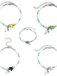 S&P(HTJ075) สร้อยข้อเท้า จี้ลูกปัด 1 แพ็ค สําหรับผู้หญิง โบโฮ ชายหาด ฤดูร้อน ที่เรียบง่าย สําหรับเด็กผู้หญิง