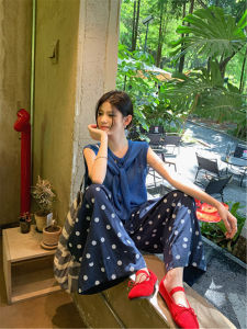 QIAONIAOGE | กางเกงขายาวผ้าลินินลายจุดสำหรับผู้หญิง ระบายอากาศได้ดี ทรงหลวม ทรงเอวสูง ทรงลำลอง ฤดูร้อน 2025