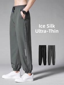 ROMON | Lormen Mens Ice Silk Casual Pants Summer Thin Loose Cuffed Workwear Sports Long Trousers Quick Dry Air Conditioning Trendy