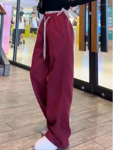 หลวม พรางหุ่น เชือกรูด เอวสูง ยืดได้ กางเกงลำลอง ผู้หญิง พลัสไซส์ กีฬา กางเกงวอร์ม ฤดูใบไม้ร่วง ฤดูหนาว สินค้ามาใหม่