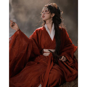 ชุดฮันฟูโบราณสีแดงสำหรับผู้หญิง ชุดแต่งงานสไตล์โบราณ ชุดการแสดง ชุดยาวคลุมเข่า ชุดฮันฟูโบราณ ชุดฮันฟูโบราณ